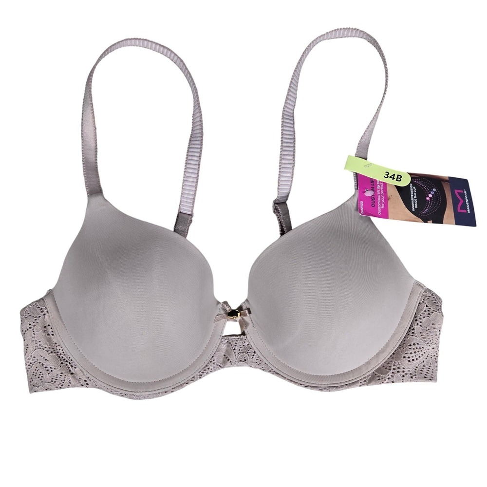 Maidenform One Fab Fit Custom‎ Lift Lace Push Up Underwire Bra 34B Taupe DM2423
